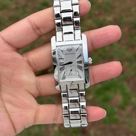 Emporio Armani Silver Rectangular Stainless Steel Watch Mens